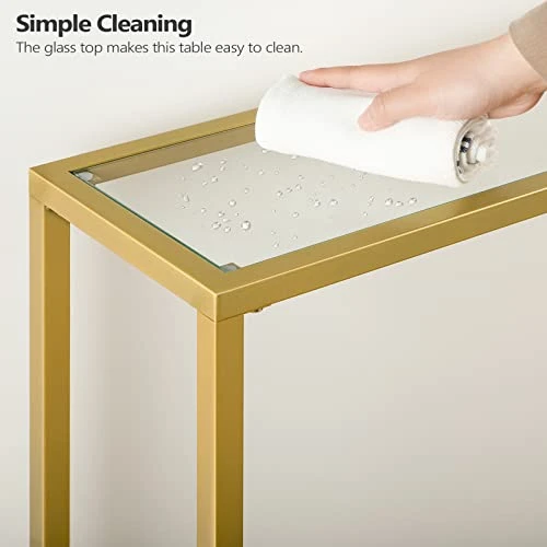HOOBRO 39.4" Gold Console Table, Tempered Glass Sofa Table, Narrow Entryway Table, Metal Frame, Modern Style, Hallway, Living Room, GD04XG01 - Image 4