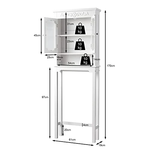 GENERIC Hysache Over The Toilet Storage, 3-Shelf Bathroom Space Saver W/Adjustable Partition, 2 Tempered Glass Door, Sturdy Bottom Stabilizer Bar& Anti-toppling Device, Free Standing Rack, White (HW66962) - Image 3