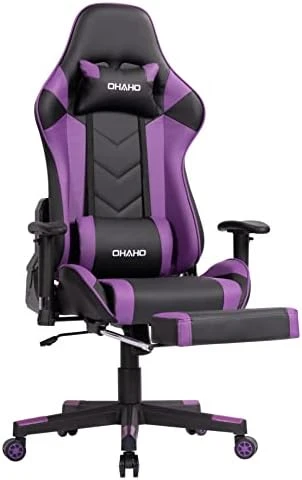 OHAHO Gaming Chair Racing Style Office Chair Adjustable Massage Lumbar Cushion Swivel Rocker Recliner Leather High Back Ergonomic Computer Desk Chair With Retractable Arms And Footrest (Pink/White) - Image 6