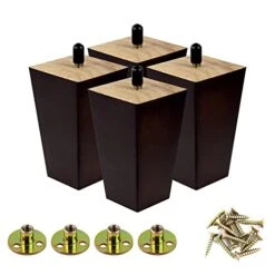 4Pack Wood Furniture Legs 4 Inch Sofa Legs Wood Furniture Legs, Square Couch Leg Replacement For Cabinet Cube Storage Organizer, Wooden Coated Tapered Replacement Legs For Sofa, Couch, Bed, Dresser