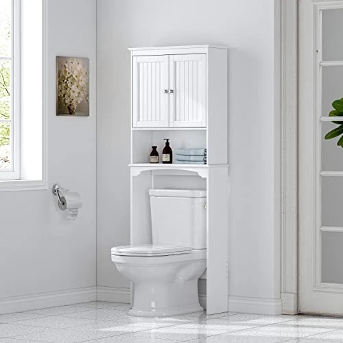 Spirich Home Over The Toilet Storage Cabinet, Bathroom Shelf Over Toilet, Bathroom Storage Cabinet Organizer, White - Image 4