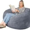 EDUJIN 4 Ft Bean Bag Chairs For Adults With Filling: 4' Large Memory Foam Filled Bean Bag Chairs For Teens,Ultra Soft Dutch Velvet Cover,Round Fluffy Lazy Sofa For Living Room - 4 Foot,Dark Gray
