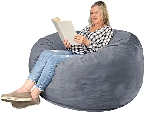 EDUJIN 4 Ft Bean Bag Chairs For Adults With Filling: 4' Large Memory Foam Filled Bean Bag Chairs For Teens,Ultra Soft Dutch Velvet Cover,Round Fluffy Lazy Sofa For Living Room - 4 Foot,Dark Gray - Image 8