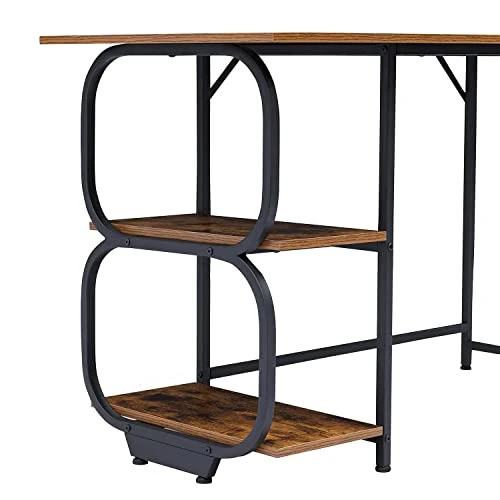 Anivia Writing Computer Home Office Desk With 2 Storage Shelves On Left Or Right Side, Industrial Simple Style Wood Table Metal PC Laptop Notebook, 47", Rustic Brown + Black Frame - Image 5