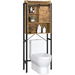 Yaheetech Over The Toilet Storage Cabinet With Sliding Door, Bathroom Oragnizer Shelf Over Toilet, Stable Freestanding Space Saving Toilet Stands With Adjustable Shelves For Bathroom, Rustic Brown