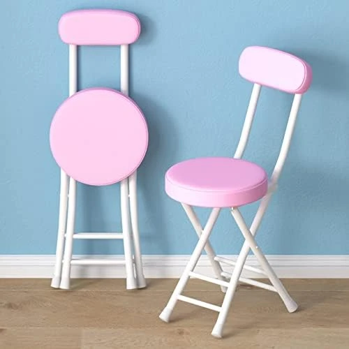 ALIXCE Bar Stool Foldable With Backrest Folding Chair Kitchen Stool With Round Padded Seat Cushion, Counter Stool With Footrest Folding Stool For Breakfast Bar Dining Room Living Room (Color : Pink) - Image 12