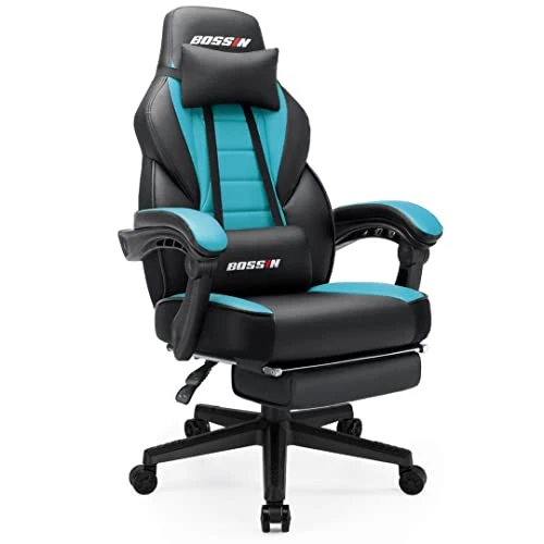 BOSSIN Gaming Chair, Leather Computer Desk Chair With Footrest And Headrest, Ergonomic Heavy Duty Design, Large Size High-Back E-Sports, Big And Tall Gaming Chair