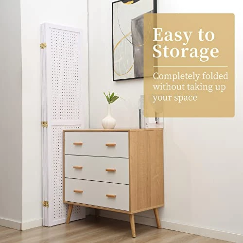 DURASPACE 4 Panel Room Divider 5.6 FT Pegboard Display Folding Wood Privacy Screen Pegboard Stand Organizer For Jewelry, Craft, Cloth, Art Display (White) - Image 6