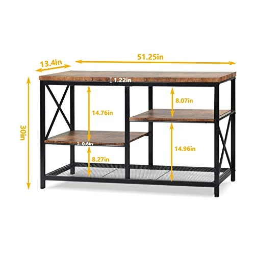EdMaxwell Rustic Console Table, Industrial Sofa Table For Entryway, Hallway, Living Room, Behind The Couch, 51 Inch Long Table, 3-Tier X Design Wall Table With Storage - Image 3