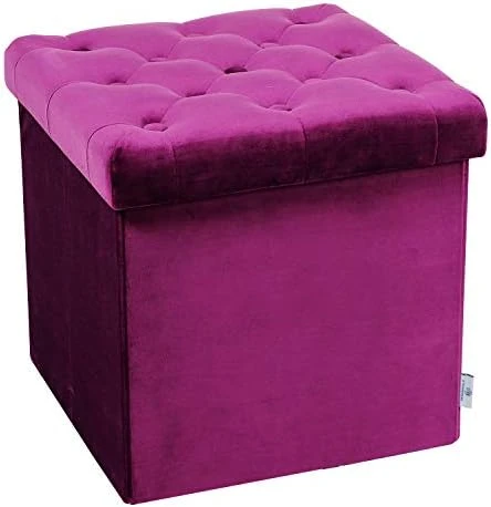 B FSOBEIIALEO Storage Ottoman Cube, Velvet Tufted Folding Ottomans With Lid, Footstool Rest Padded Seat For Bedroom (Pink, Medium) - Image 8