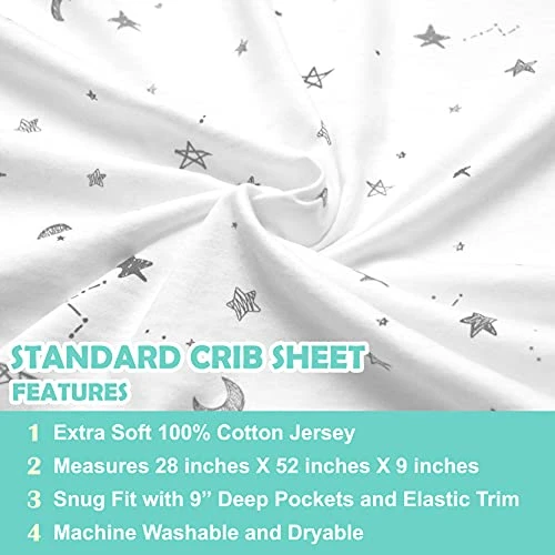 American Baby Company Printed 100% Cotton Jersey Knit Fitted Crib Sheet For Standard Crib And Toddler Mattresses, Grey Stars And Moon, 1 Count (Pack Of 1) (Pack Of 1) - Image 3