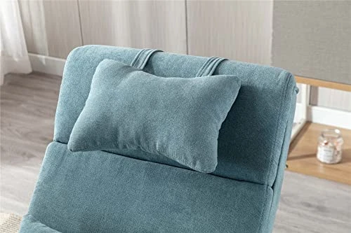 Modern Rocking Lounge Chair, Upholstered Glider Chair For Adults, Accent Rocker Chair With Large Back & Pull Out Pedal, Lie Or Sleep Lazy Chair For Living Room, Bedroom, Balcony (Light Blue Polyester) - Image 7