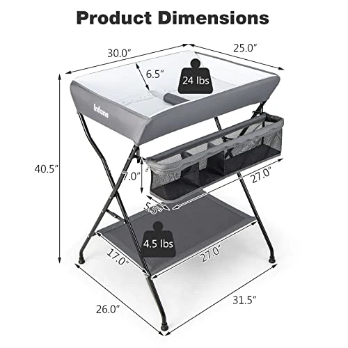 INFANS Baby Changing Table, Folding Diaper Station Portable Nursery Organizer With Safety Belt And Large Storage Racks For Newborn Baby And Infant (Grey) - Image 4