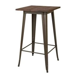 Glitzhome Modern Style Square High Heavy-Duty Metal Bar Table With Wooden Top Sturdy Frame Bistro Pub Table