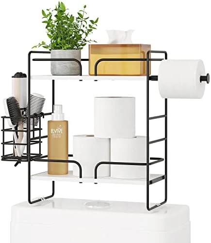 SEIRIONE 2-Tier Over The Toilet Storage Shelf,Wooden Toilet Shelf Organizer With Toilet Paper Holder Storage,Compact Bathroom Toilet Shelf Over Toilet Tank Tray With 3 Mounting Options,Rustic Brown - Image 5