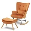 Artechworks Modern Velvet Rocking Chair, Glider Chair With Ottoman Cushion, Nursery Mid Century Upholstered Tufted Chair Rocking Armchair Rocker Accent Chair For Livingroom, Balcony, Caramel
