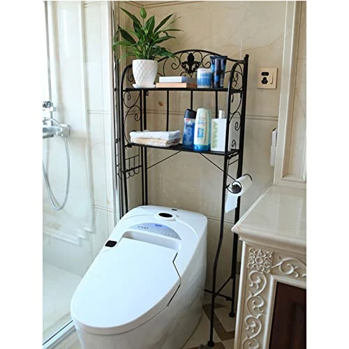 LISDERGOD 3 Tier Over-the-toilet Storage Rack, Modern Wrought Iron Bathroom Organizer Free Standing Restroom Organizers For Paper Towels Shampoo With Hooks And Toilet Paper Holder For Balcony/laundry - Image 2