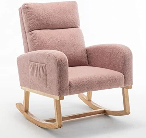 RPSSAT Indoor Rocking Chair Nursery,Comfy Glider Chair ,Teddy Velvet Reading Chair,Modern Lounge Chair,Supportive Nursing Chair (Pink) - Image 7