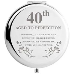 DIDADIC 40th Birthday Gifts For Women Makeup Mirror, 40 Years Old Gifts For Women Turning 40, Happy Birthday For Her Wife Daughter Sister Female Friends (40th Aged To Perfection)
