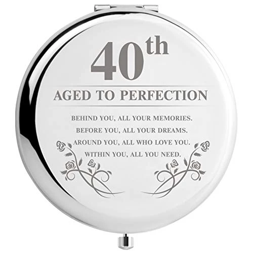 DIDADIC 40th Birthday Gifts For Women Makeup Mirror, 40 Years Old Gifts For Women Turning 40, Happy Birthday For Her Wife Daughter Sister Female Friends (40th Aged To Perfection)