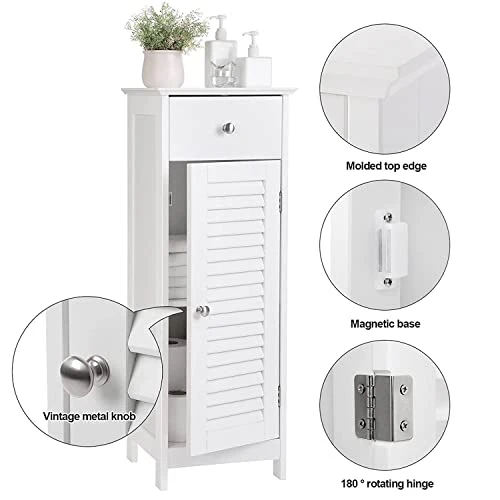 Noskatu Bathroom Floor Cabinet Small Storage Corner Floor Cupboard With A Single Shutter Door And Drawer Narrow Bathroom Cabinet For Bathroom Bedroom Living Room Kitchen White - Image 4