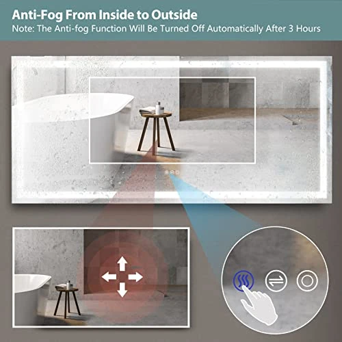 COZZIE Bathroom Vanity Mirror,60x28 Inch Lighted Vanity Mirror,3-Color 3000-6000k Dimmable Anti-Fog CRI 90+ Bathroom Mirrors For Wall(White/Natural/Warm Lights) - Image 4