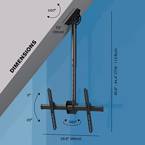 ProMounts Ceiling TV Mount, Hanging Swivel TV Mount Bracket For Flat/Curved Displays Fits Most 37-80 Inch LCD LED OLED TVs, TV Pole Mount For Flat/Sloped Ceiling, Max VESA 600x400mm - Image 5