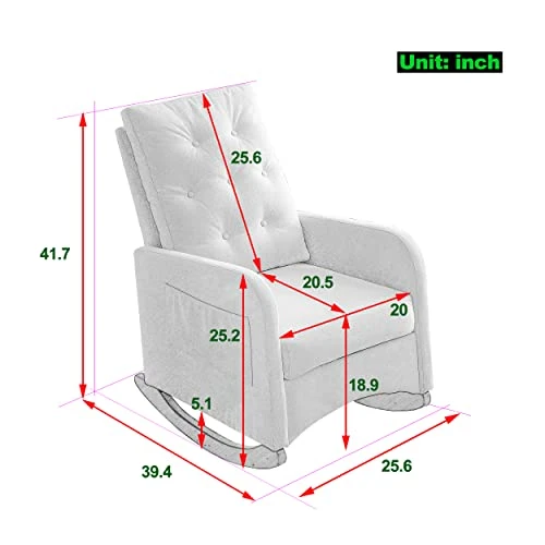 Modern Accent Rocking Chair, Button Tufted Upholstered Glider Rocker For Nursery, Comfy Armchair With Side Pocket, Lounge Chair With High Backrest For Living Room, Bedroom, Office (White Teddy) - Image 2