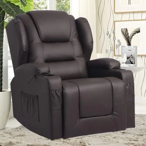 ETAGERIA Rocker Recliner Chair, 360° Swivel Glider Recliner - Ergonomic Leather Lounge Rocking Chairs For Nursery With Cup Holders/Side Pockets/Pillow For Living Room (Black Grey-1) - Image 8
