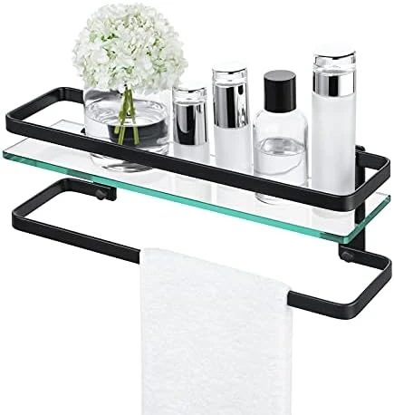 KES Bathroom Shelf Extra 8 MM-Thick Tempered Glass With Aluminum Bar And Rail Storage Organizer Retangular Rustproof Wall Mount Black, A4127A-BK - Image 4