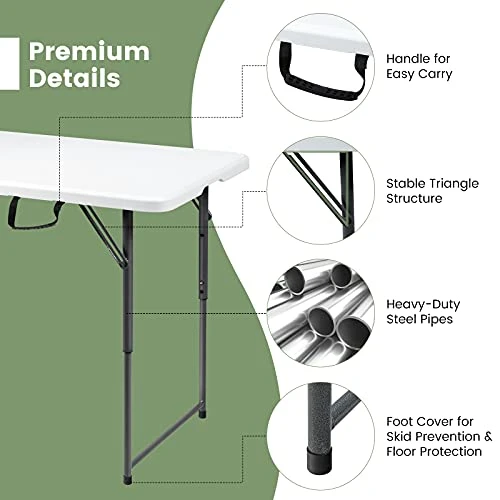 Goplus Folding Table Portable Plastic Picnic Party Dining Camp Tables Indoor Outdoor (HDPE) - Image 5