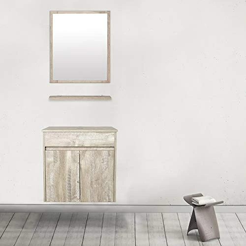 Eclife 24β Bathroom Vanity Cabinet Wall Mounted Natural Cabinet Two Doors Pedestal Cabinet Vanity Set With Mirror (Single Cabinet Only)