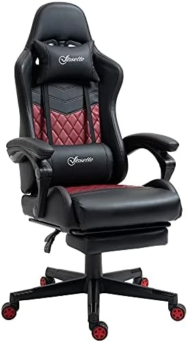 Vinsetto Racing Gaming Chair Diamond PU Leather Office Gamer Chair High Back Swivel Recliner With Footrest, Lumbar Support, Adjustable Height, Red - Image 7