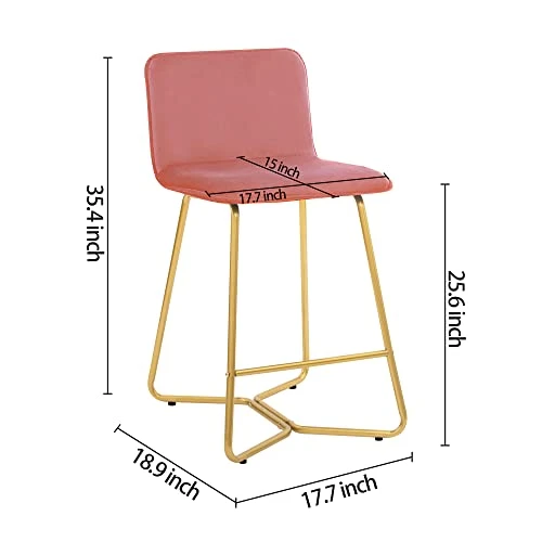 CangLong 25Inch Upholstered Polished Gold Metal Frame, Set Of 2, Counter Stool Chair, Pink 3 - Image 3
