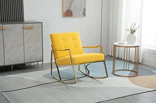 Velvet Accent Rocking Armchair, Modern Uplostered Tufted Nursery Glider Rocker With Armrest And High Backrest, Comfy Side Armchair For Living Room Apartment Bedroom Office (Orange) - Image 12