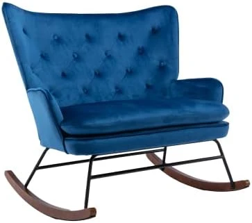 Polyester Rocker Armchair Oversized Tufted High Back Loveseat Chair Comfortable Glider Rocking Chair For Bedroom/Nursery/Living Room, Grey - Image 13