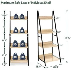 SpringSun 4-Tier Ladder Shelf, Wood Plant Flower Stand Storage Rack Shelf Steel Frame For Office And Home