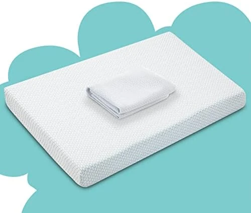 Hush Hutting 5" Memory Foam Crib Mattress, Dual Sided Waterproof Toddler Bed Mattress, Double-Layer Baby Mattresses For Infant And Toddler With Removable Bamboo Mattress Cover - White & Blue - Image 6