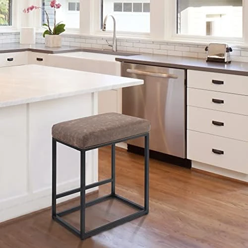 HERA'S PALACE Bar Stool Counter Height Modern Barstools Bar Height Without Back, 24" Leather Bar Chairs Industrial With Footrest For Kitchen, Living Room, Dining Bar, Indoor, Black - Image 10