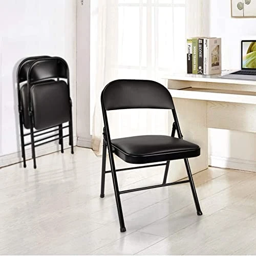 SKONYON Padded Seat Folding Chair Metal Frame Folding Chairs For Home Office, Double Braced, 4 Pack, Black - Image 5