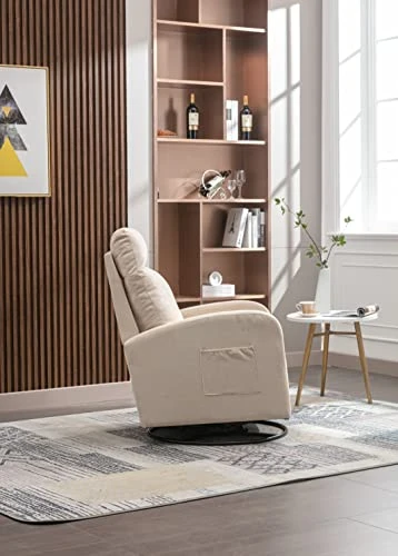 Caroun Swivel Rocking Chair Modern Style Rocking Chairs With One Left Bag And Upholstered Swivel Glider For Nursery Beige (Beige) - Image 3
