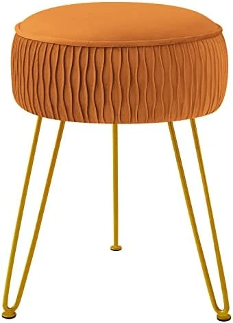 YOONIC Velvet Soft Modern Vanity Stool -Round Footrest Stool Ottoman Side Table Seat Dressing With Golden Metal Leg And Sponge Filling,Upholstered Foot Rest, For Living Room And Bedroom Pink - Image 15