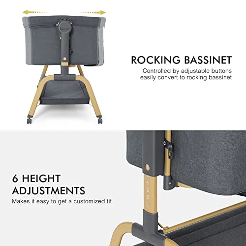 ANGELBLISS 3 In 1 Baby Bassinet, Rocking Bassinets Bedside Sleeper With Comfy Mattress And Wheels, 6 Height Adjustable Easy Folding Portable Bedside Crib For Newborn Infant - Image 4