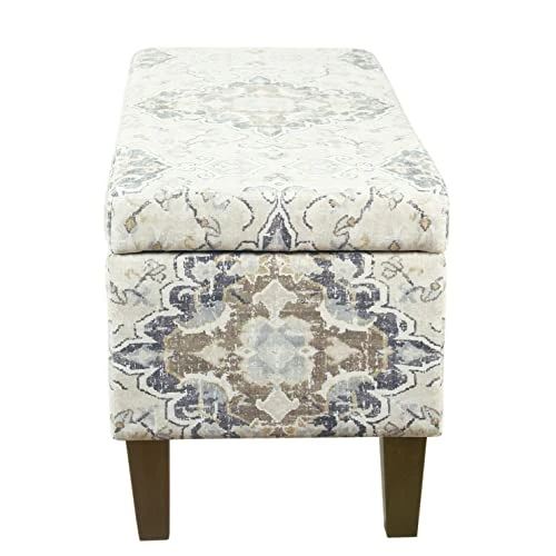 HomePop Ottomon Upholstered Rectangular Storage Ottoman Bench With Hinged Lid, Brown And Cream - Image 6