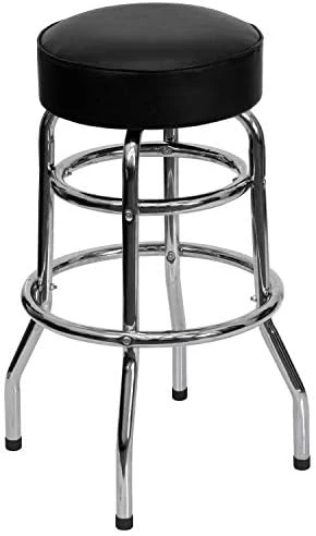 Flash Furniture Bruno 2 Pack Double Ring Chrome Barstool With Red Seat - Image 6