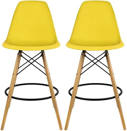 2xhome Set Of 2 Modern 28" Plastic Barstools With Wooden Dowel Legs, Contemporary Armless Counter Stools With Back And Footrest (Blue) - Image 15