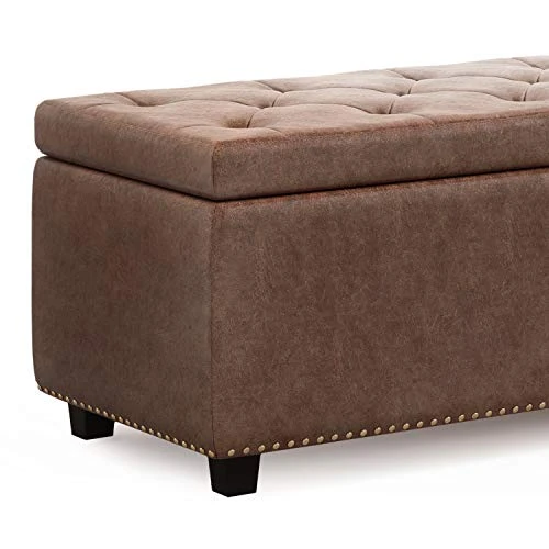 SIMPLIHOME Hamilton 48 Inch Wide Rectangle Lift Top Storage Ottoman In Distressed Umber Brown Tufted Faux Leather With Large Storage Space For The Living Room, Entryway, Bedroom, Transitional - Image 4
