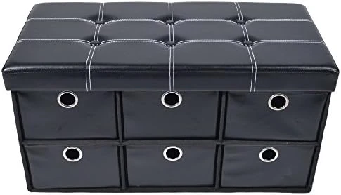 Achim Home Furnishings Collapsible Storage Ottoman 6 Drawers - Black Faux Leather 15x30x15 - Image 10