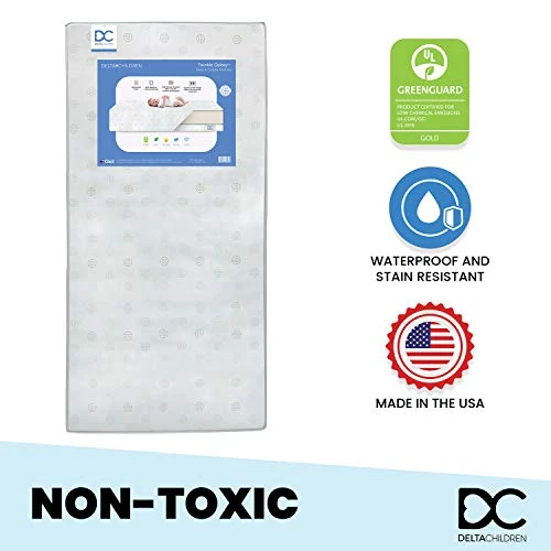 Delta Children Twinkle Galaxy Dual Sided Crib And Toddler Mattress - Premium Sustainably Sourced Fiber Core - Waterproof - GREENGUARD Gold Certified (Non-Toxic) - 7 Year Warranty - Made In USA