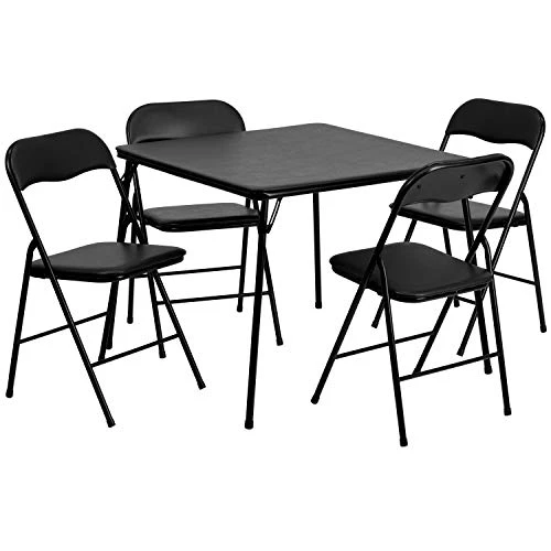 EMMA + OLIVER 5 Piece Black Folding Game Room Card Table And Chair Set - Image 2